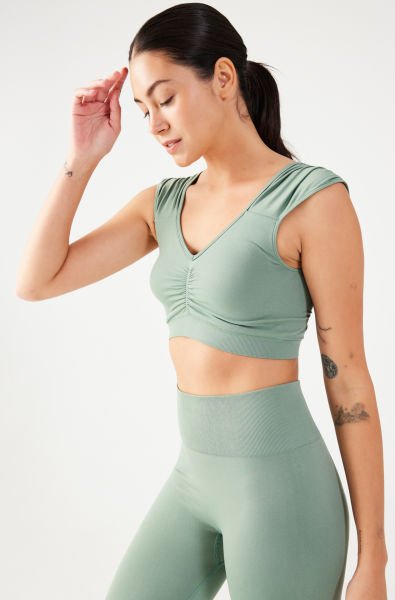 Kendinden Sütyenli Crop Top Soft Yeşil