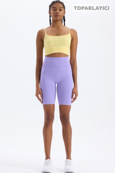 Beli Comeup Yazılı Toparlayıcı Biker Şort Ametist Moru