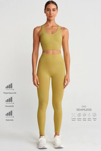Jakarlı Toparlayıcı Push Up Tayt Lime