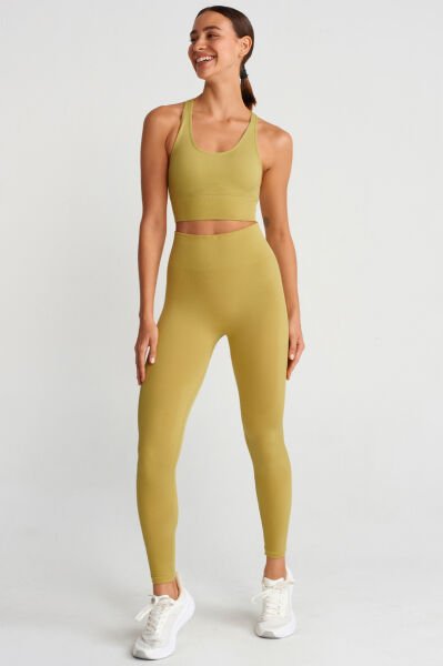 Jakarlı Toparlayıcı Push Up Tayt Lime