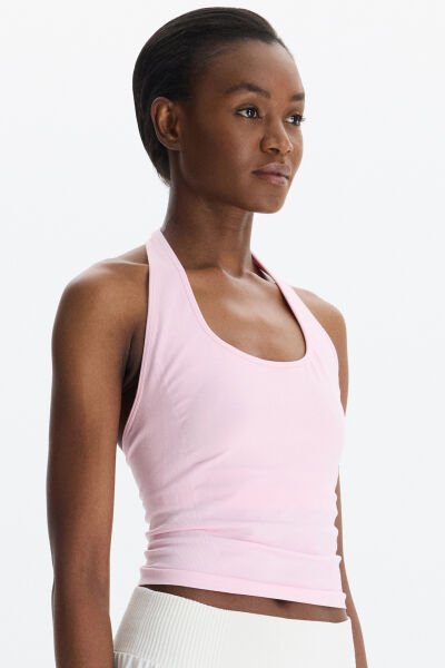 Halter Yaka Göğüs Pedli Crop Atlet Balerina Pembe