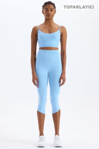 Jakar Detaylı Crop Boy Toparlayıcı Tayt Soft Mavi