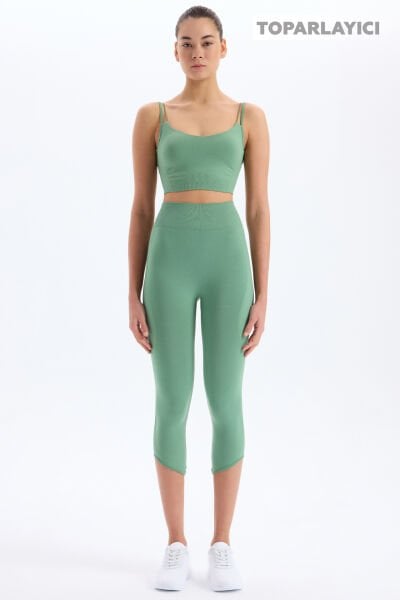 Jakar Detaylı Crop Boy Toparlayıcı Tayt Çağla