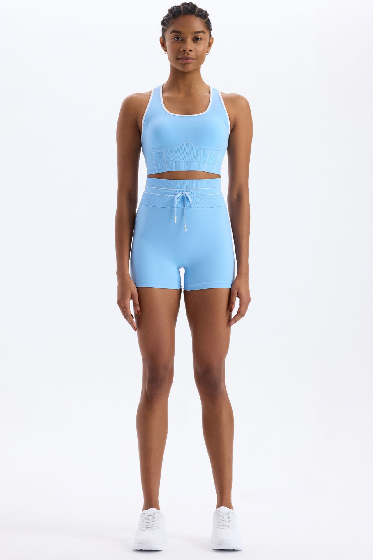 Beli Bağcıklı Spor Şort Soft Mavi