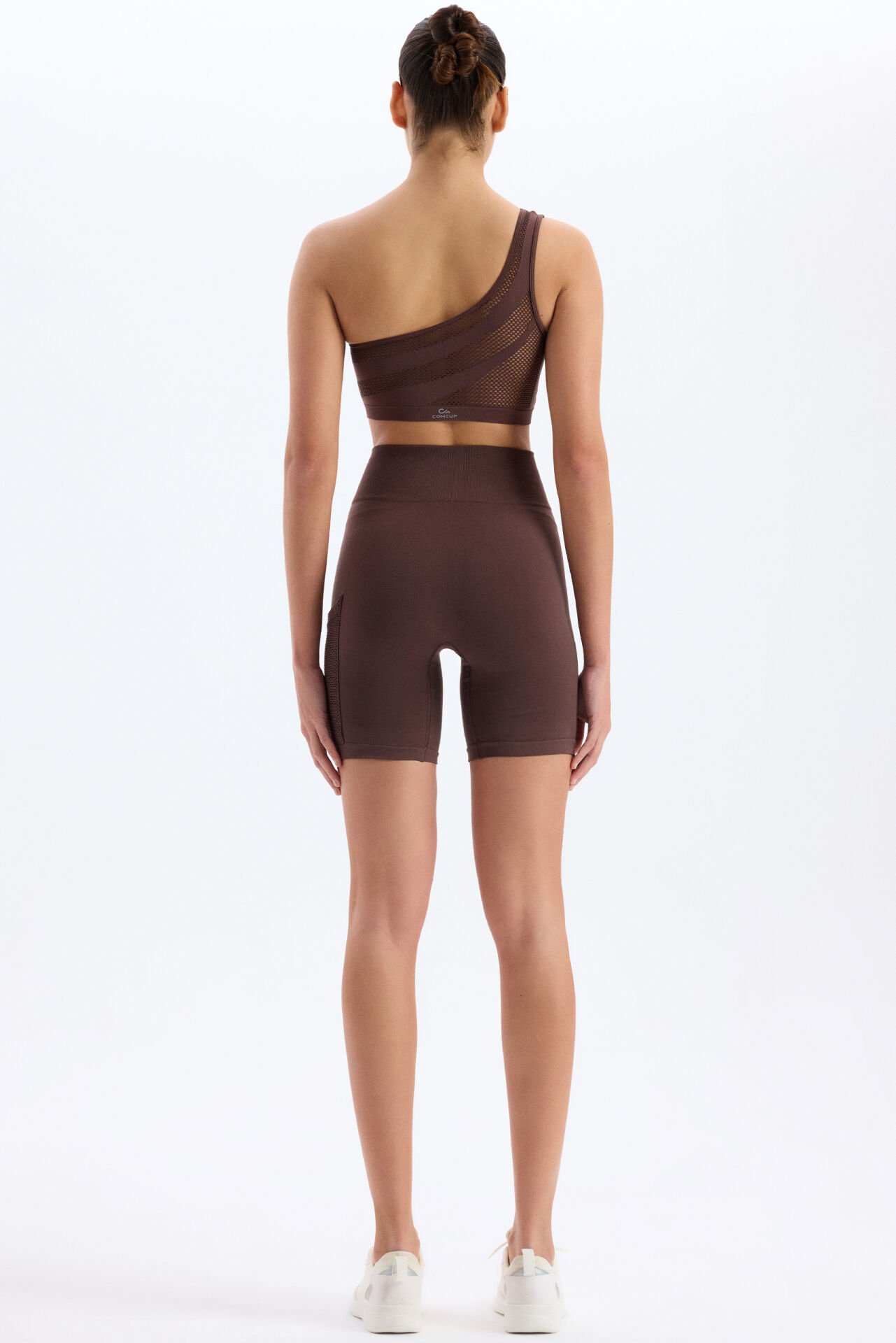 Yanı Örgü Desenli File Cepli Spor Şort Kakao Kahve