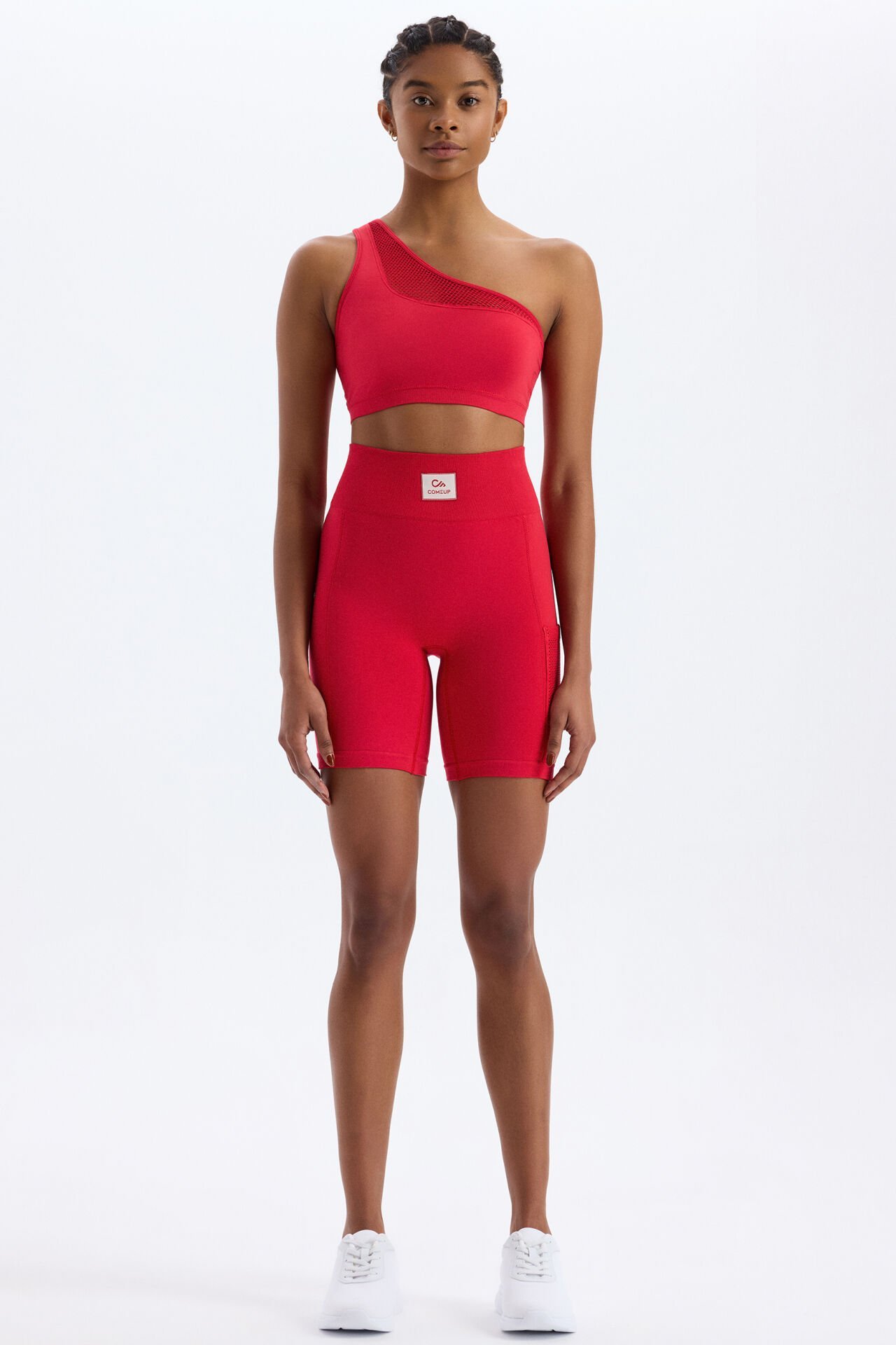 Yanı Örgü Desenli File Cepli Spor Şort Kokina Kırmızı