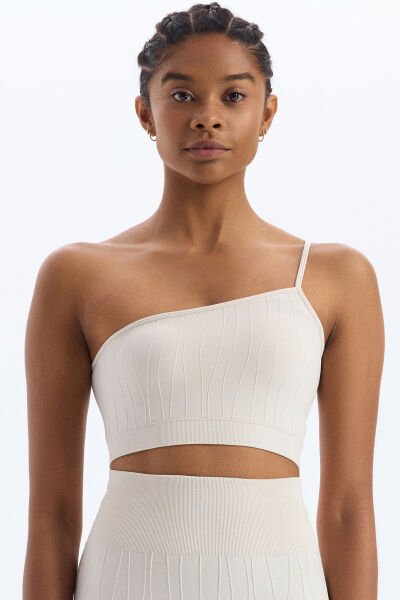 Tek Omuz Askılı Asimetrik Sporcu Bra Titan Beyazı