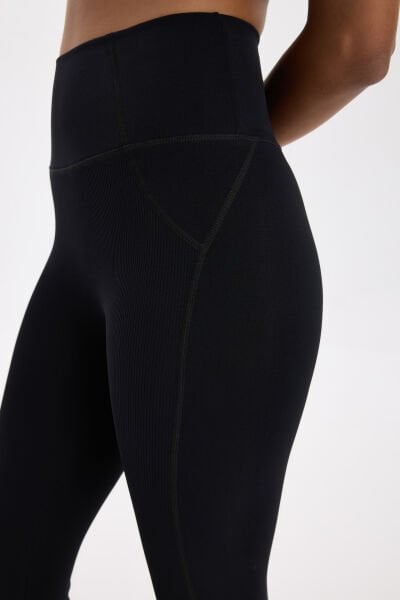 Yüksek Bel Dikiş Detaylı Push Up Tayt Siyah