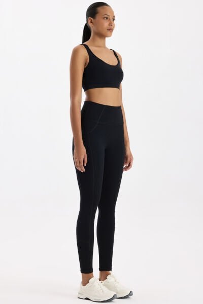 Yüksek Bel Dikiş Detaylı Push Up Tayt Siyah