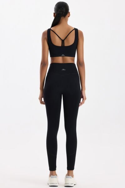 Yüksek Bel Dikiş Detaylı Push Up Tayt Siyah