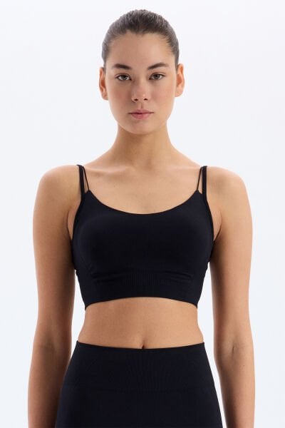 Çift Askılı V Sırt Detaylı Spor Sütyen Siyah