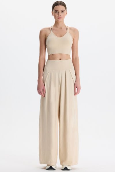 Soft Dokulu Palazzo Pantolon Kum Rengi