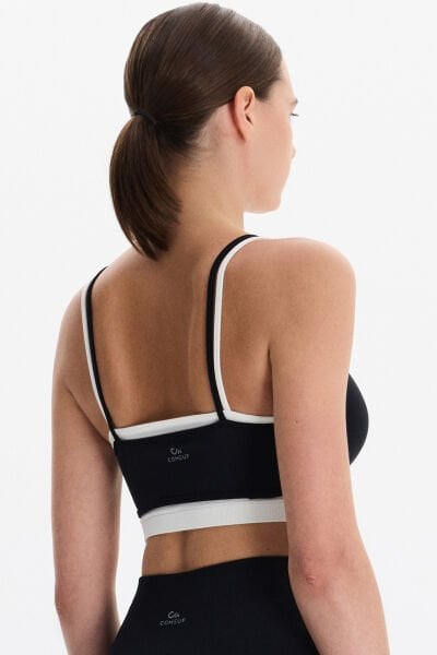 Üst Üste Geçmeli Pedli Spor Bra Beyaz/Siyah