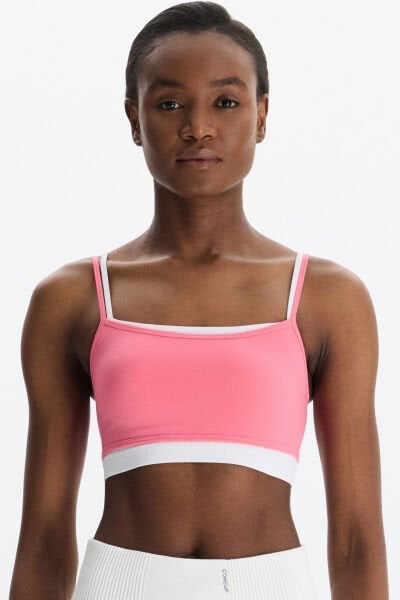 Üst Üste Geçmeli Pedli Spor Bra Beyaz/Yeni Pembe