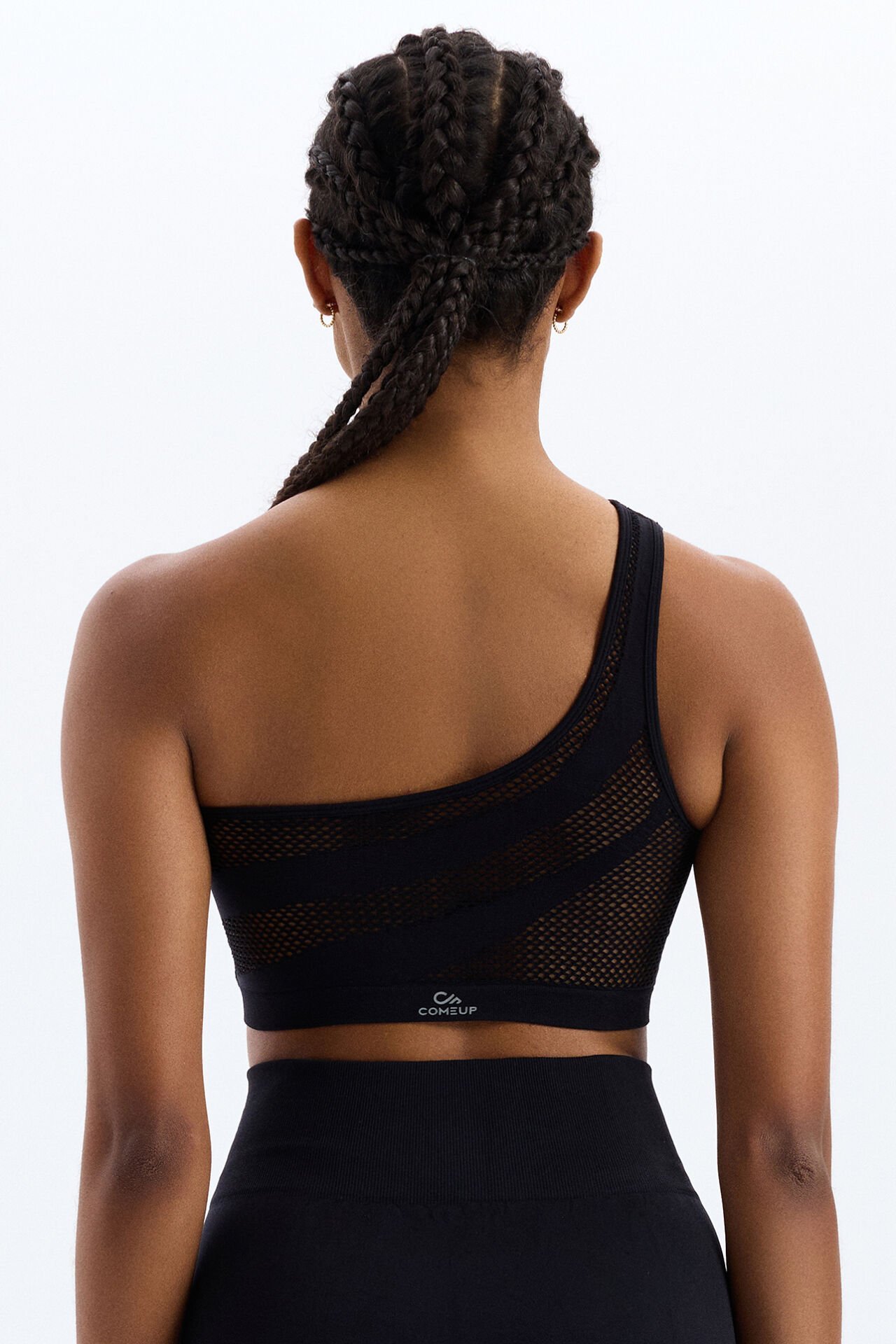 File Örgü Detaylı Tek Omuzlu Sporcu Sütyeni Siyah