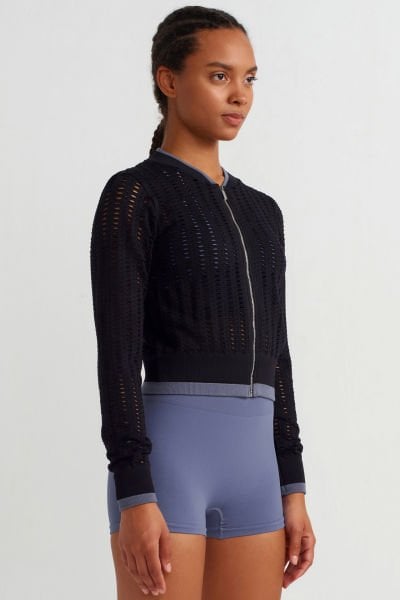 Fileli Spor Ceket Siyah