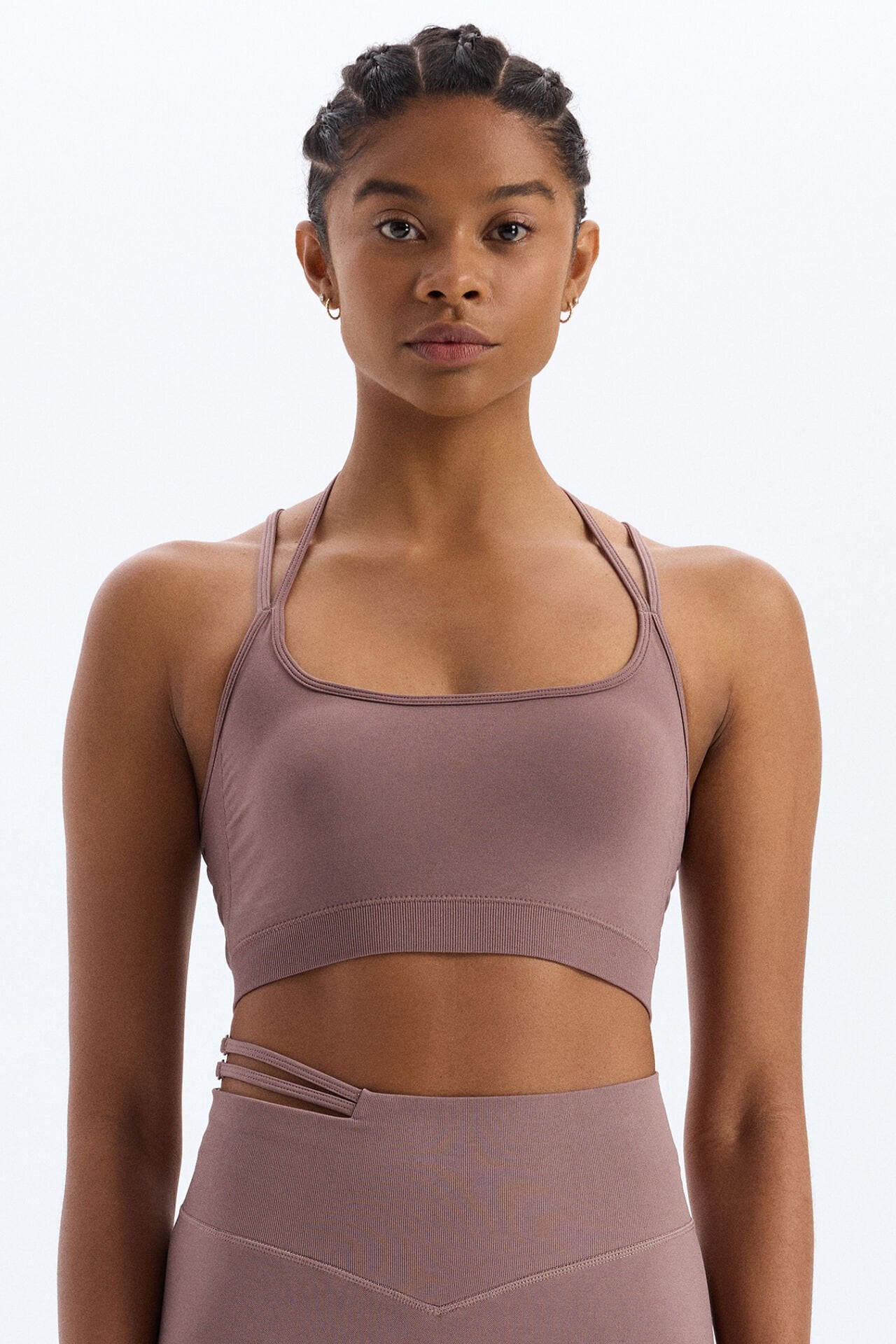 İp Askılı Toka Örgü Detaylı Sporcu Sütyeni Mocha