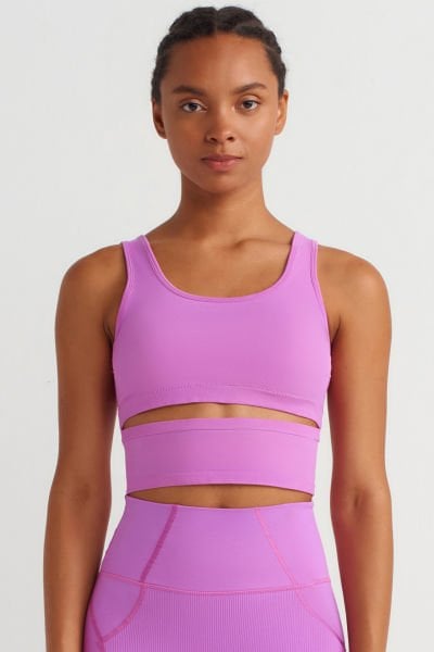 Parçalı ve Pedli Crop Top Orkide Pembe