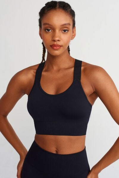 Renkli Askılı Sporcu Sütyeni Siyah