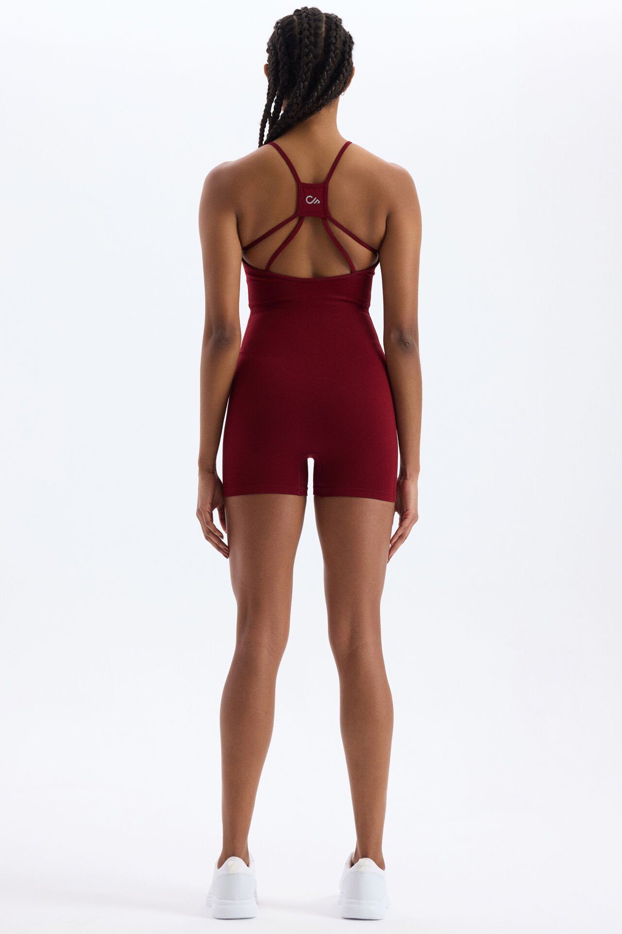 İp Askılı Sırtı Çapraz Detaylı Şort Tulum Scarlet Kırmızısı