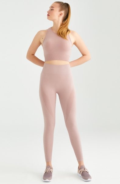 File Detaylı Spor Tayt Gül Kurusu