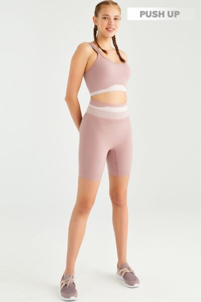 Push Up Bisikletçi Taytı Gül Kurusu Bej