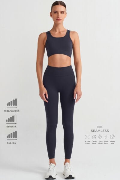 Balıksırtı Desenli Toparlayıcı Tayt Koyu Lacivert