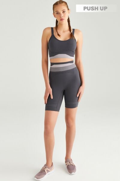 Push Up Bisikletçi Taytı Antrasit Pembe