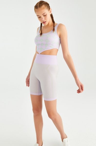 Dikişsiz Bisikletçi Şortu Lila Yeşil