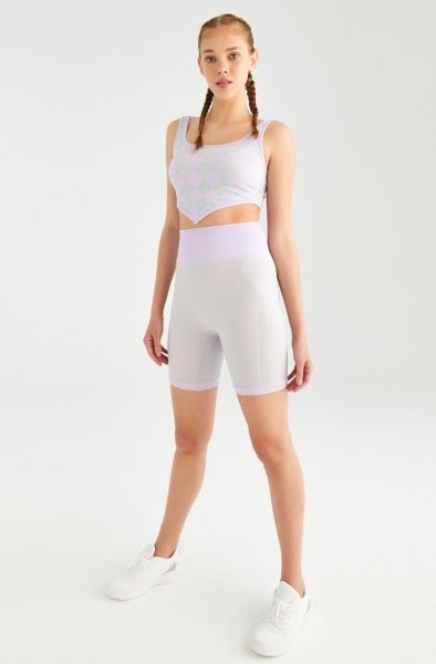 Dikişsiz Bisikletçi Şortu Lila Yeşil
