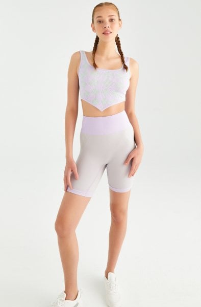 Dikişsiz Bisikletçi Şortu Lila Yeşil