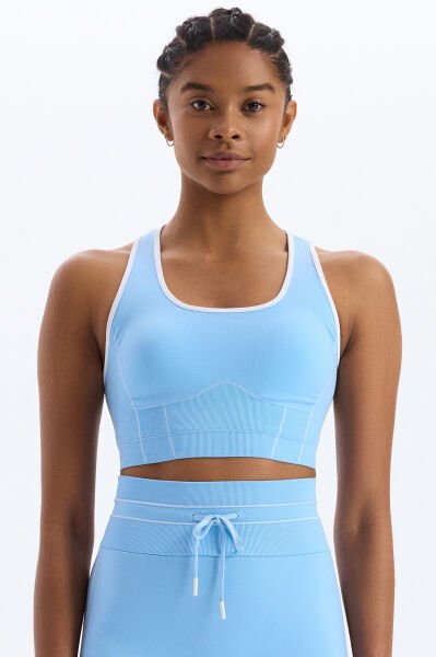 Çizgi Detaylı Biyeli Sporcu Sütyeni Soft Mavi