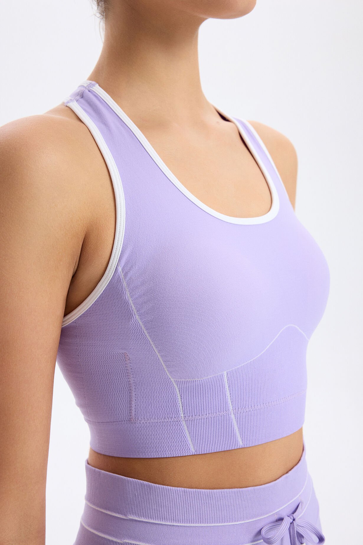 Çizgi Detaylı Biyeli Sporcu Sütyeni Ametist Moru