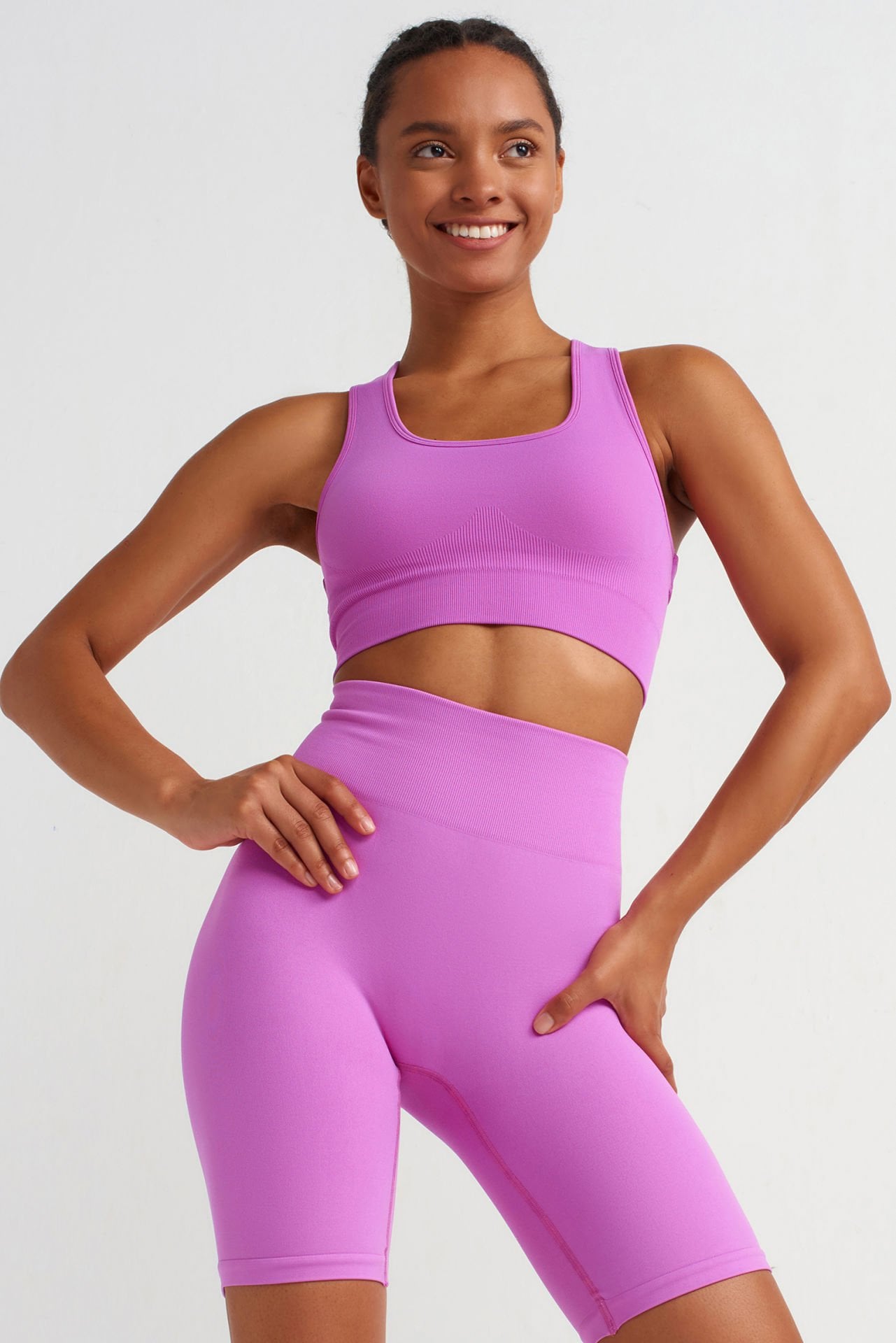 Çift Pencere Detaylı Sporcu Sütyeni Orkide Pembe