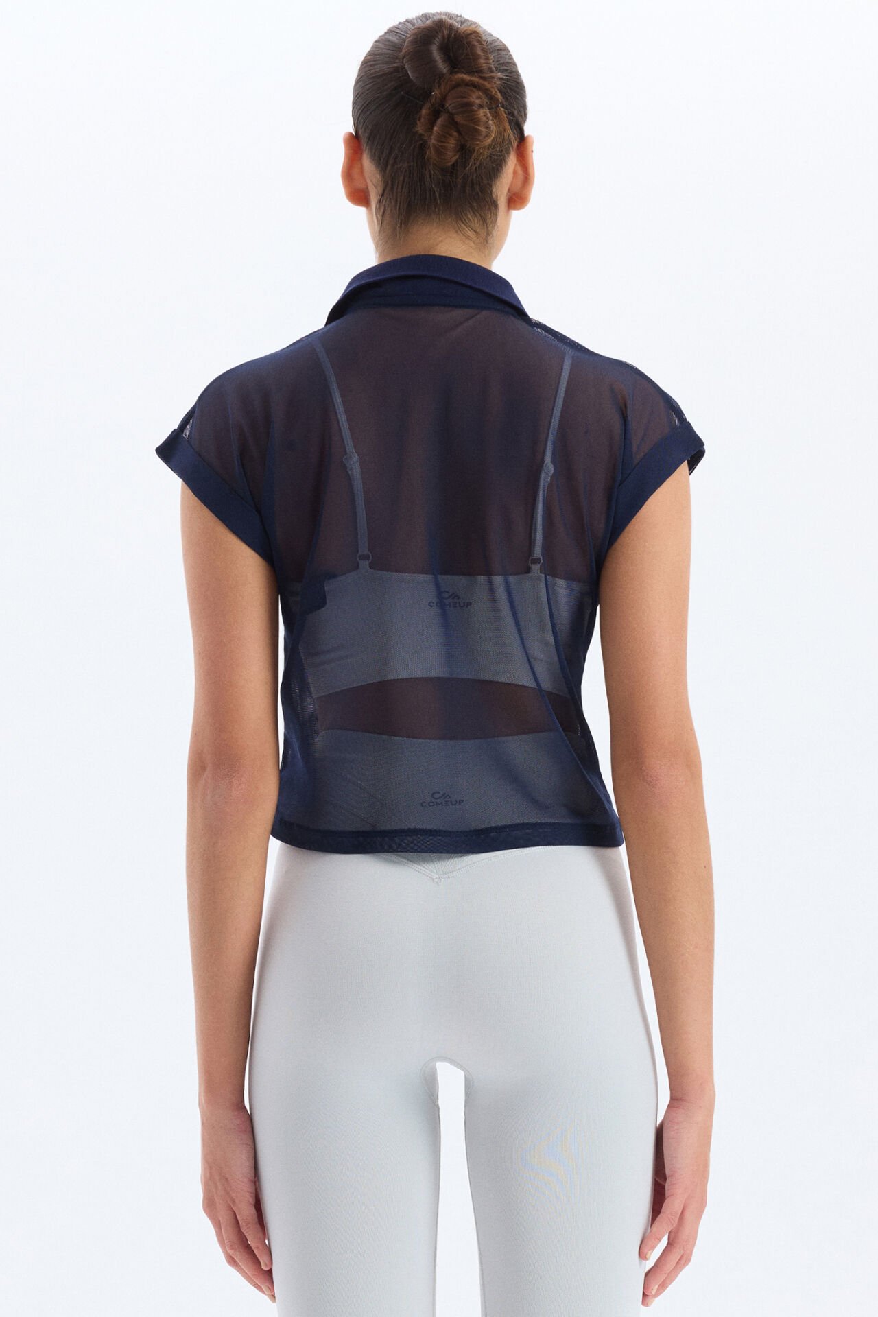 Fermuarlı Fileli Polo Yaka Tişört Lacivert