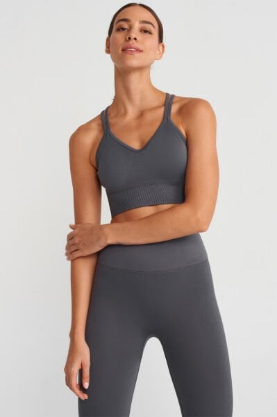 İnce Askılı Spor Sütyen Antrasit