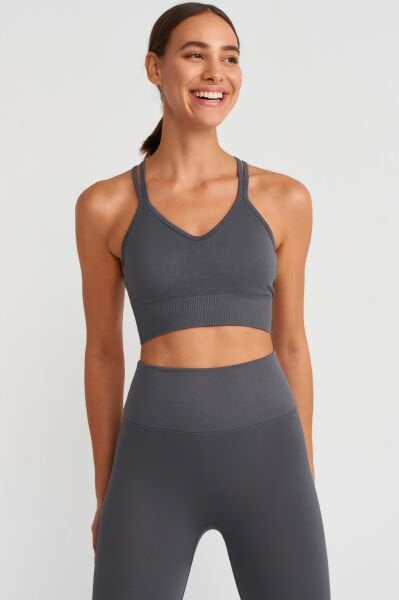 İnce Askılı Spor Sütyen Antrasit