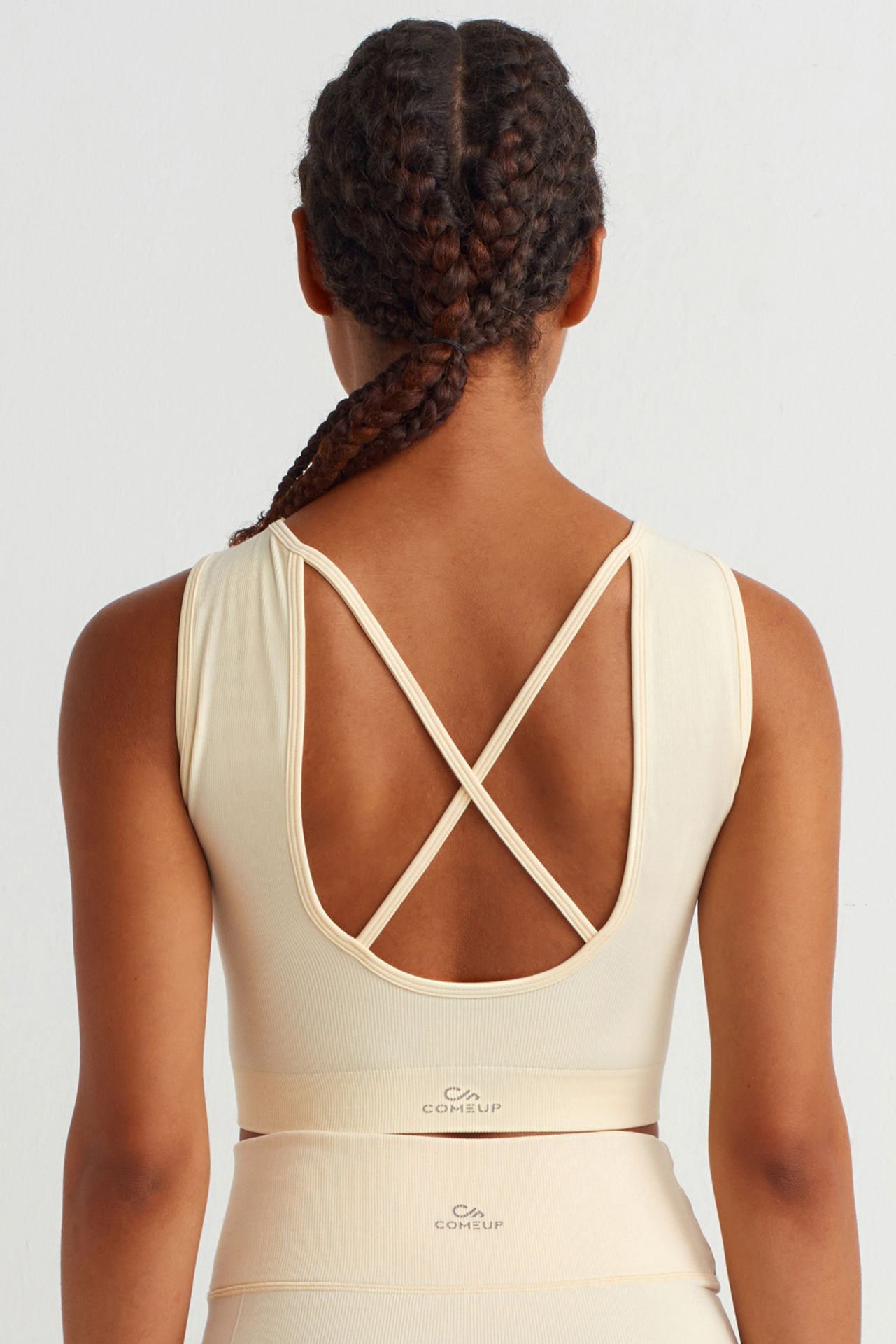 Göğüs Pedli Sırtı Çapraz Crop Top Soft Sarı - Comeup