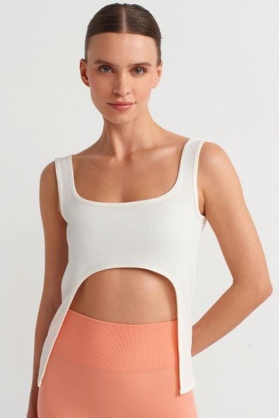 Önü Açık İnce Fitilli Atlet Ekru