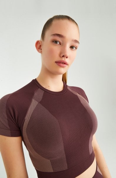 Kısa Kollu Crop Top Bordo Rose