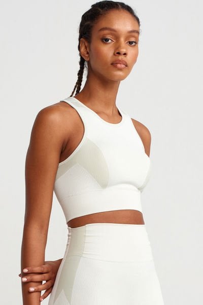 Halter Yaka Grafik Desenli Sporcu Sütyeni Bej Yeşil