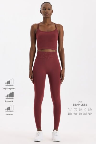 Basic Spor Hafif Tayt Kestane Bordo