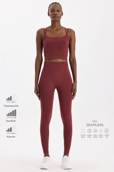 Basic Spor Hafif Tayt Kestane Bordo