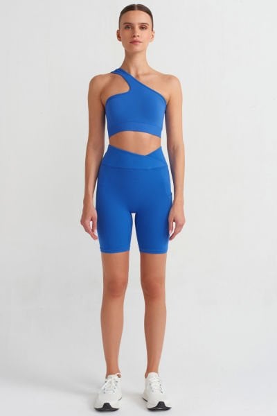 Fitilli Cepli V Çapraz Bel Spor Şort Nebula Mavi