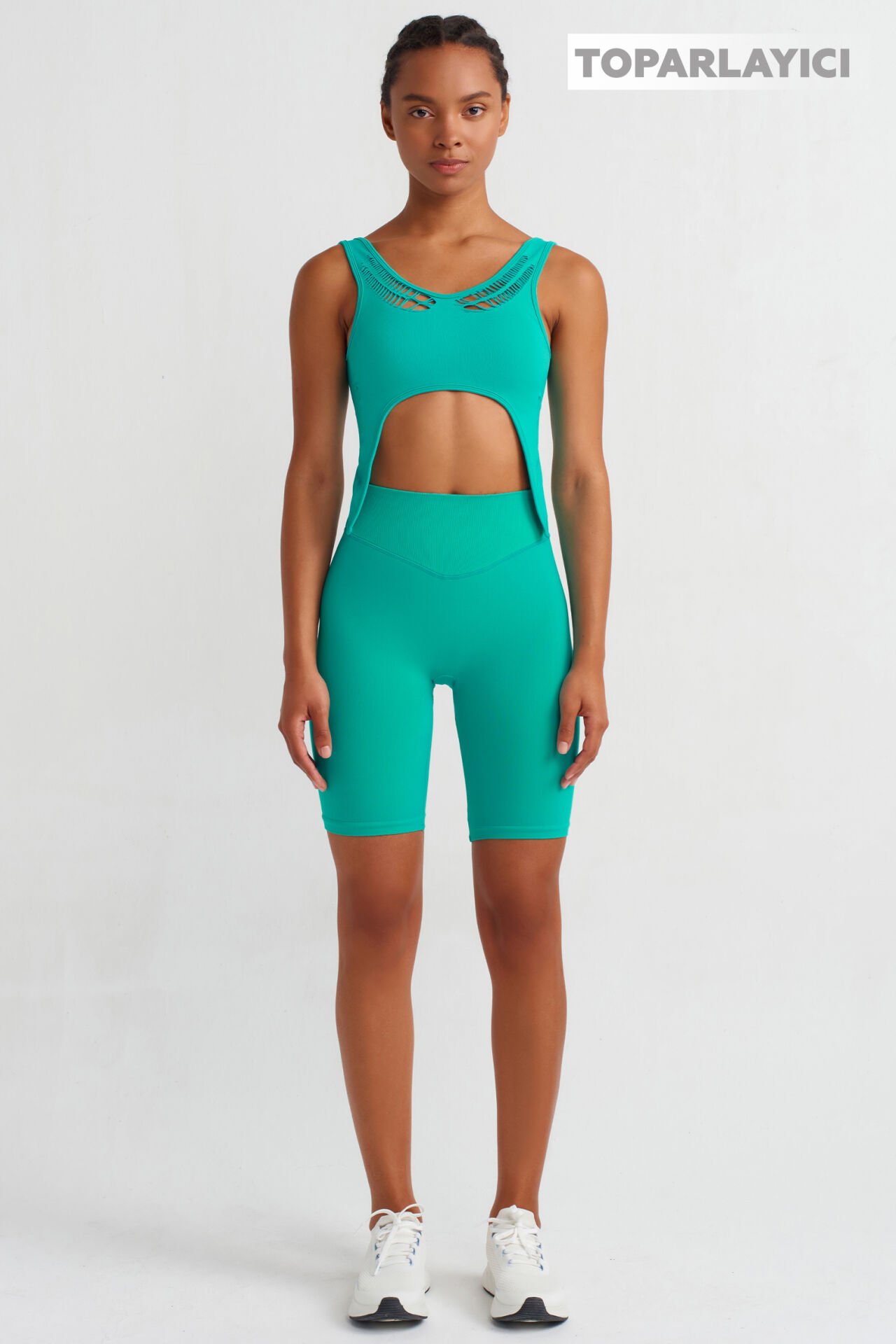 V Bel Orta Toparlayıcı Biker Şort Pool Green