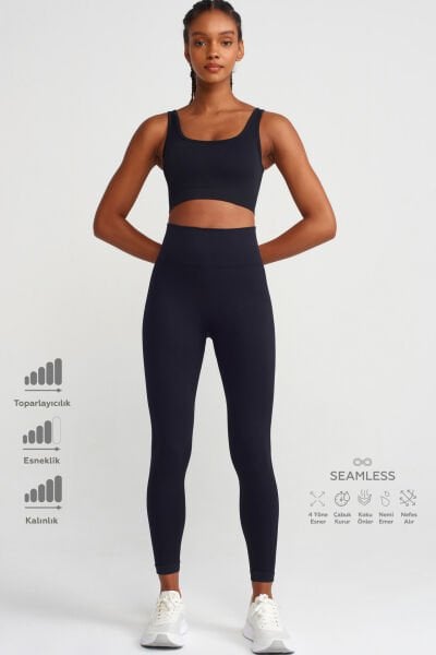 Balıksırtı Desenli Toparlayıcı Tayt Siyah