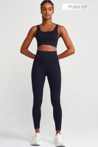 Balıksırtı Desenli Toparlayıcı Tayt Siyah