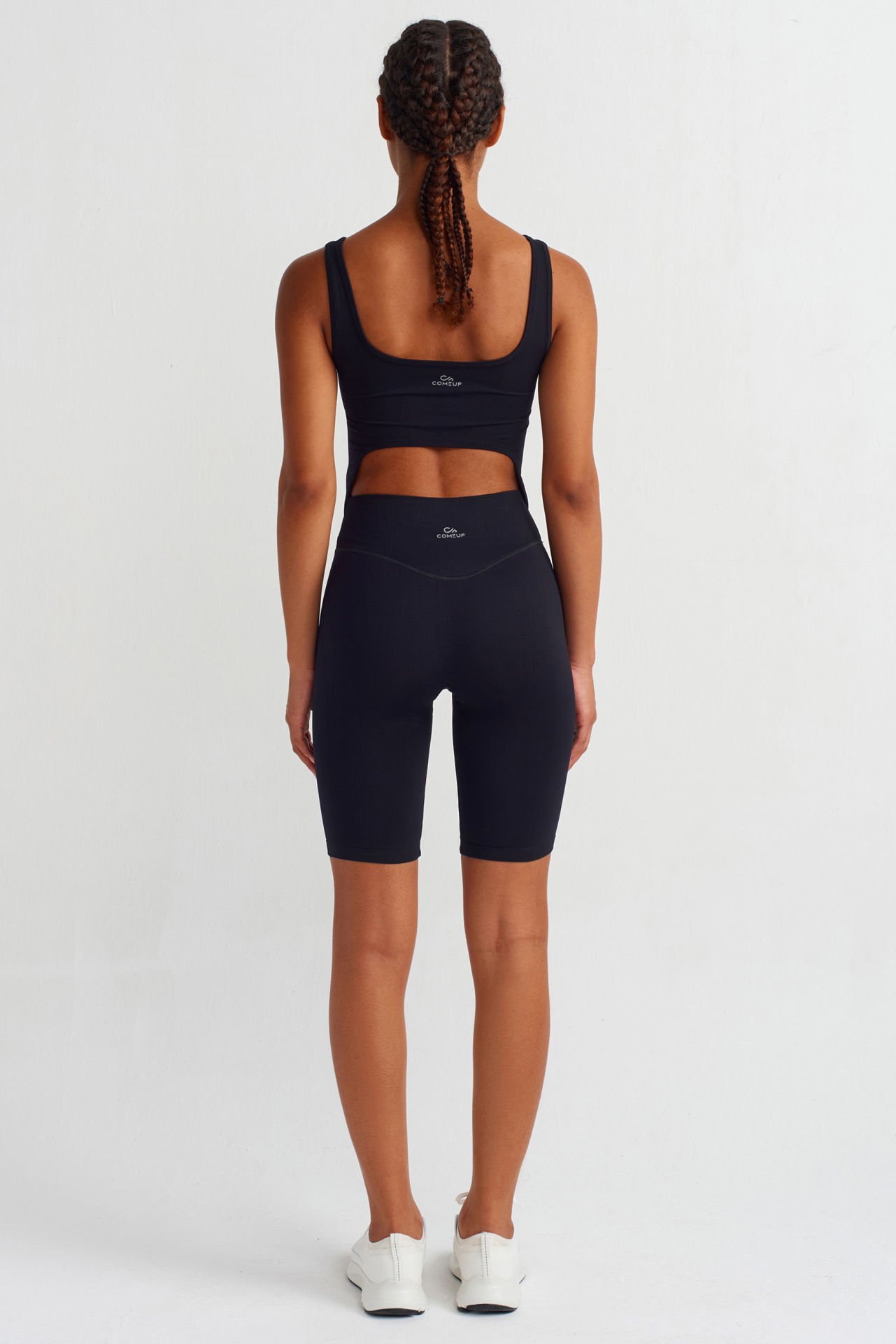 V Bel Orta Toparlayıcı Biker Şort Siyah