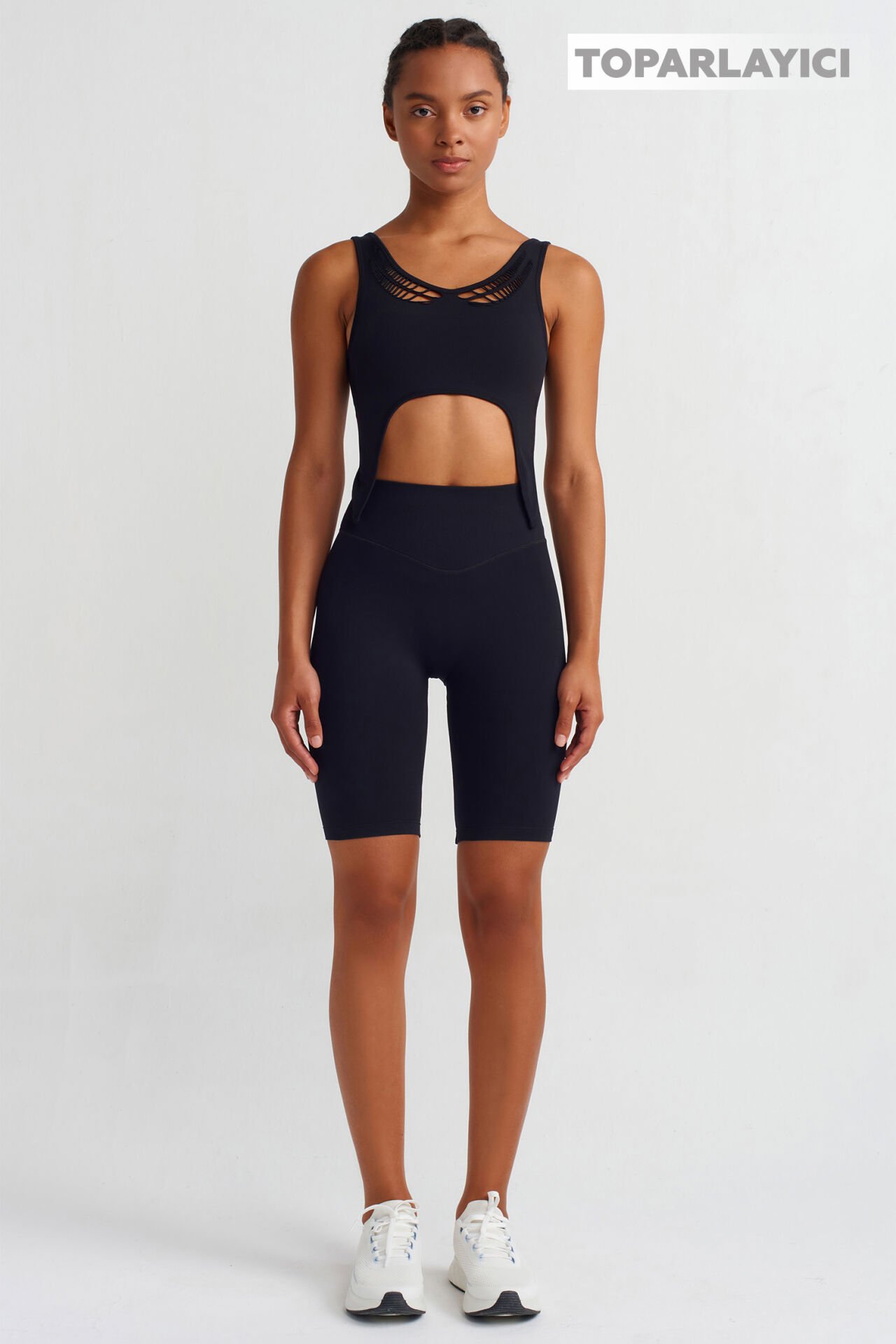 V Bel Orta Toparlayıcı Biker Şort Siyah