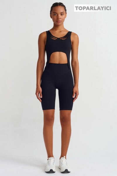 V Bel Orta Toparlayıcı Biker Şort Siyah